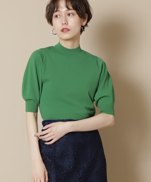 N.（N. Natural Beauty Basic）（エヌエヌナチュラルビューティーベーシック）の「【追加生産】◆プレーティング天竺ボトルネックパフ袖ニット（ニット/セーター・レディース・ブラック/ブラウン/オフホワイト/ピンク/ライトグリーン/レッド/ホワイト×ネイビー/ベージュ/グリーン・MEDIUM）」の6枚目の写真