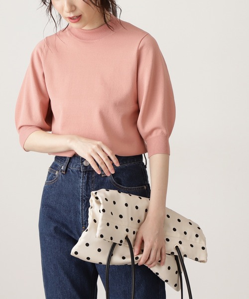 N.（N. Natural Beauty Basic）（エヌエヌナチュラルビューティーベーシック）の「【追加生産】◆プレーティング天竺ボトルネックパフ袖ニット（ニット/セーター・レディース・ブラック/ブラウン/オフホワイト/ピンク/ライトグリーン/レッド/ホワイト×ネイビー/ベージュ/グリーン・MEDIUM）」の20枚目の写真