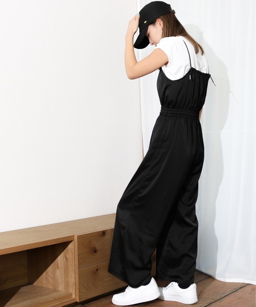 Per sist ence(パーシエンス)の「Per sist ence/パーシエンス ワッシャーサテンサロペット(サロペット/オーバーオール・レディース・ベージュ/チャコールグレー/ブラック・FREE)」の2枚目の写真