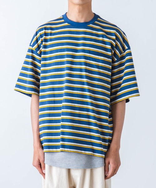 WEGO（ウィゴー）の「WEGO/マルチボーダー半袖ビッグT（Tシャツ/カットソー・メンズ・ブルー系その他5/ホワイト系その他5/ブラウン系その他5・MEDIUM/LARGE）」の14枚目の写真