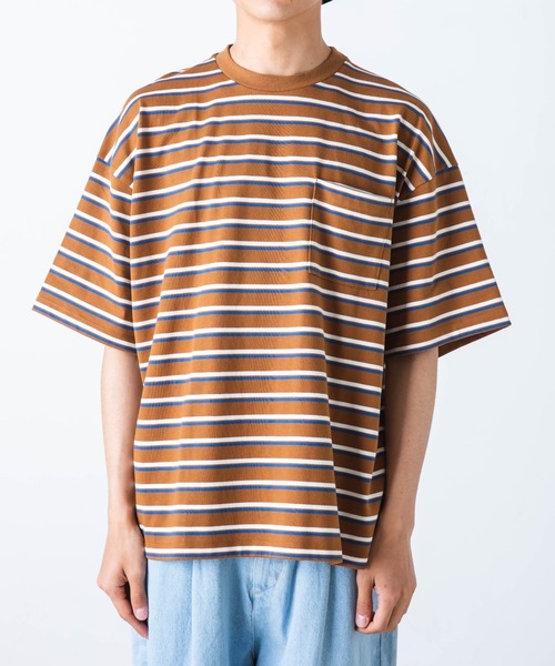 WEGO（ウィゴー）の「WEGO/マルチボーダー半袖ビッグT（Tシャツ/カットソー・メンズ・ブルー系その他5/ホワイト系その他5/ブラウン系その他5・MEDIUM/LARGE）」の15枚目の写真