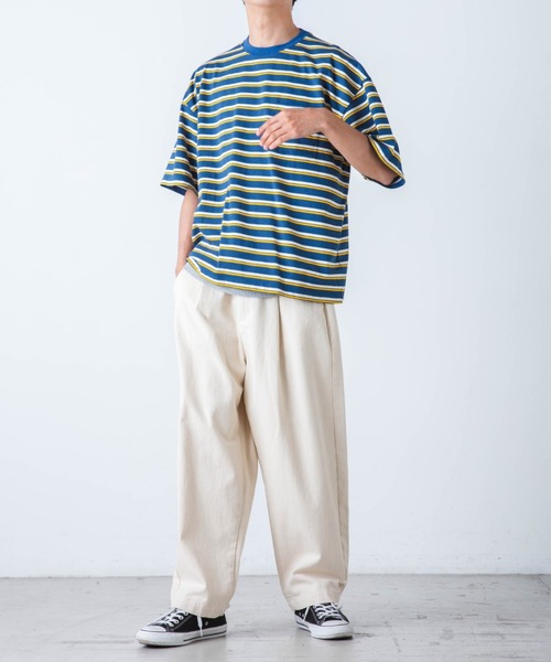 WEGO（ウィゴー）の「WEGO/マルチボーダー半袖ビッグT（Tシャツ/カットソー・メンズ・ブルー系その他5/ホワイト系その他5/ブラウン系その他5・MEDIUM/LARGE）」の11枚目の写真