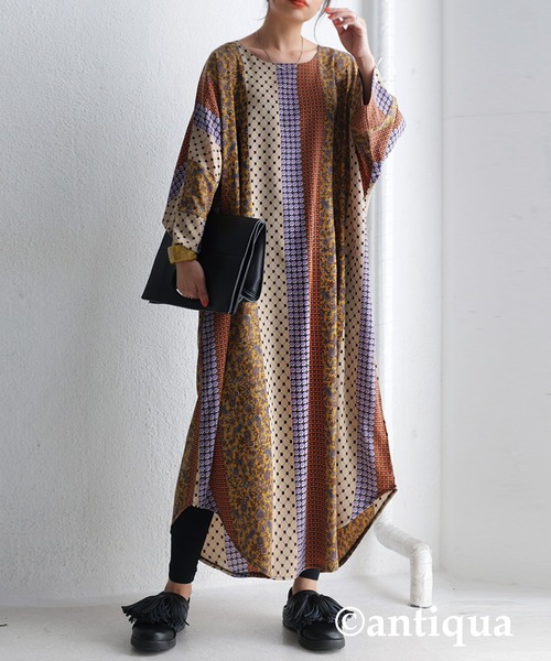 配色レトロ柄ワンピース ワンピース Antiqua アンティカ のファッション通販 Zozotown