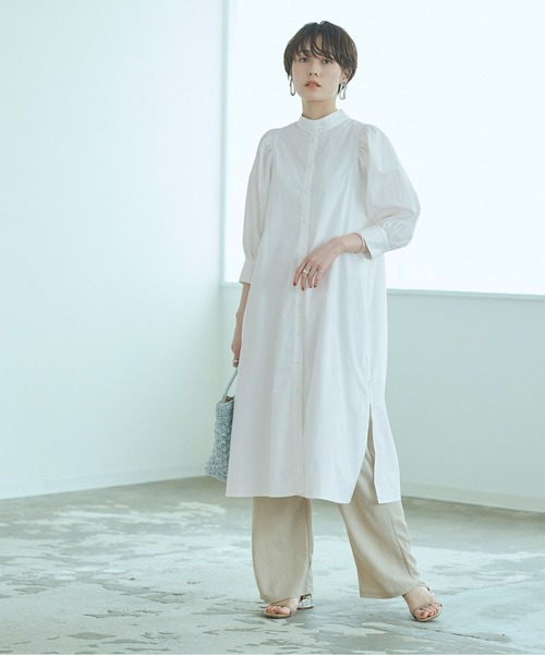 titivate(ティティベイト)の「ハーフスリーブシャツワンピース(シャツワンピース・レディース・ホワイト/ライトベージュ/ブラック/オレンジ・M)」の2枚目の写真
