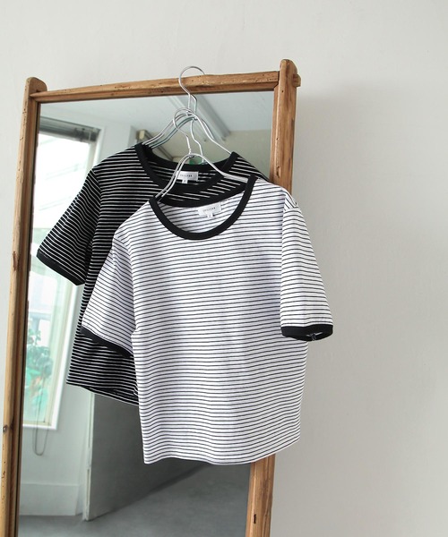 Chillfar(チルファー)の「ボーダーリンガーTシャツ(Tシャツ/カットソー・レディース・ホワイト/ネイビー/カーキ/モカ/クリーム/ホワイト系/ブラック・FREE)」の2枚目の写真