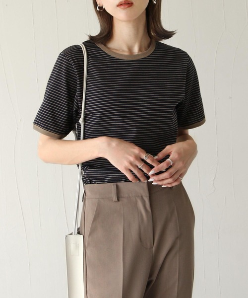 Chillfar(チルファー)の「ボーダーリンガーTシャツ(Tシャツ/カットソー・レディース・ホワイト/ネイビー/カーキ/モカ/クリーム/ホワイト系/ブラック・FREE)」の7枚目の写真