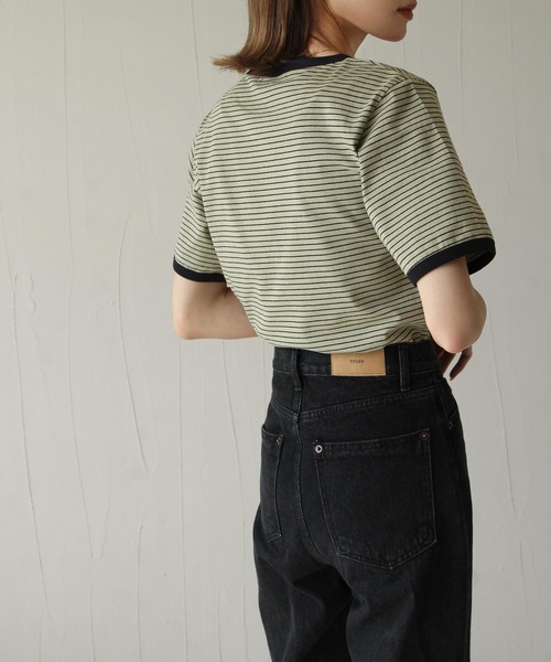 Chillfar(チルファー)の「ボーダーリンガーTシャツ(Tシャツ/カットソー・レディース・ホワイト/ネイビー/カーキ/モカ/クリーム/ホワイト系/ブラック・FREE)」の6枚目の写真