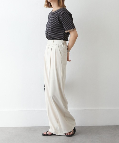 Chillfar(チルファー)の「ボーダーリンガーTシャツ(Tシャツ/カットソー・レディース・ホワイト/ネイビー/カーキ/モカ/クリーム/ホワイト系/ブラック・FREE)」の9枚目の写真