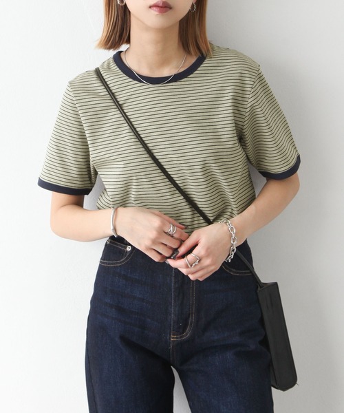 Chillfar(チルファー)の「ボーダーリンガーTシャツ(Tシャツ/カットソー・レディース・ホワイト/ネイビー/カーキ/モカ/クリーム/ホワイト系/ブラック・FREE)」の11枚目の写真