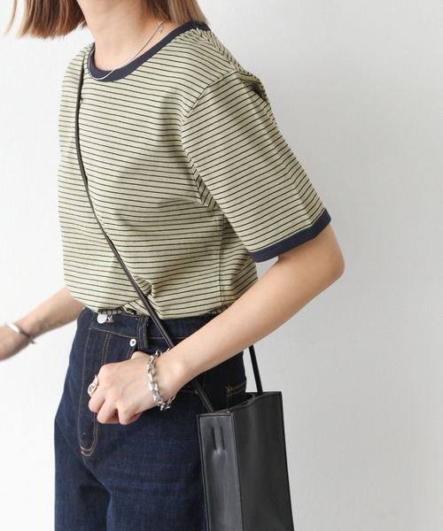 Chillfar(チルファー)の「ボーダーリンガーTシャツ(Tシャツ/カットソー・レディース・ホワイト/ネイビー/カーキ/モカ/クリーム/ホワイト系/ブラック・FREE)」の13枚目の写真