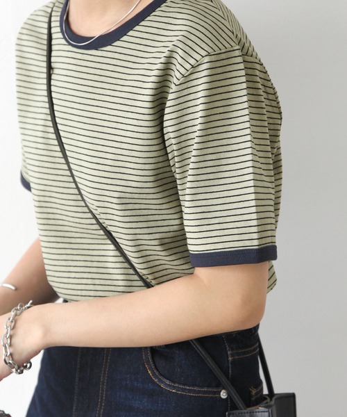 Chillfar(チルファー)の「ボーダーリンガーTシャツ(Tシャツ/カットソー・レディース・ホワイト/ネイビー/カーキ/モカ/クリーム/ホワイト系/ブラック・FREE)」の14枚目の写真