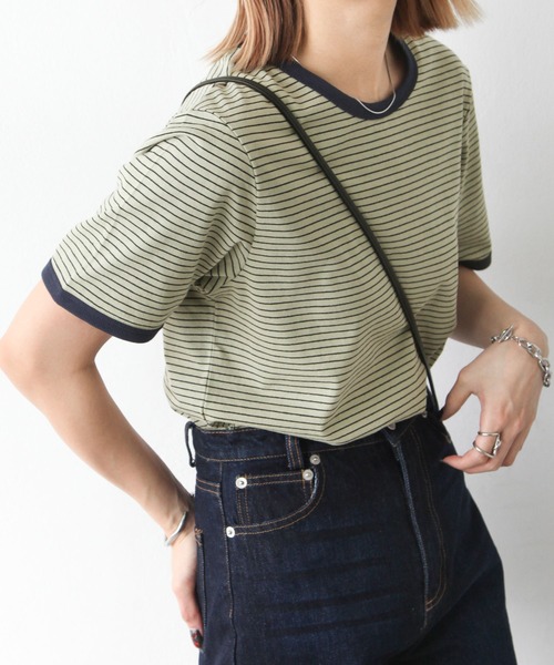 Chillfar(チルファー)の「ボーダーリンガーTシャツ(Tシャツ/カットソー・レディース・ホワイト/ネイビー/カーキ/モカ/クリーム/ホワイト系/ブラック・FREE)」の15枚目の写真