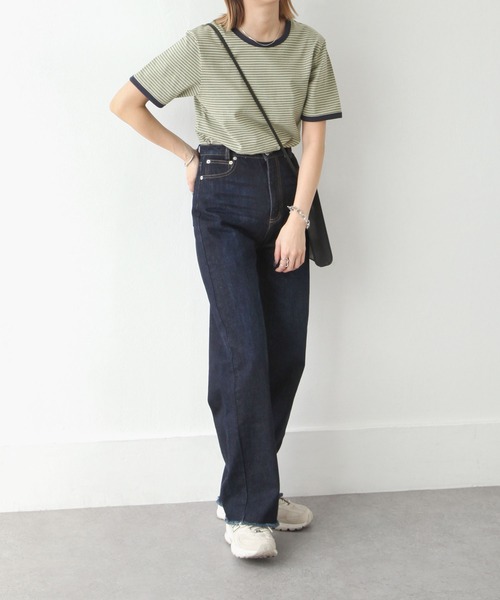 Chillfar(チルファー)の「ボーダーリンガーTシャツ(Tシャツ/カットソー・レディース・ホワイト/ネイビー/カーキ/モカ/クリーム/ホワイト系/ブラック・FREE)」の16枚目の写真