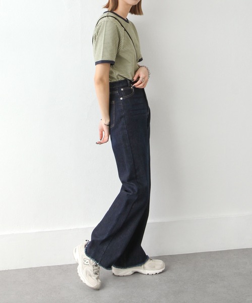 Chillfar(チルファー)の「ボーダーリンガーTシャツ(Tシャツ/カットソー・レディース・ホワイト/ネイビー/カーキ/モカ/クリーム/ホワイト系/ブラック・FREE)」の17枚目の写真