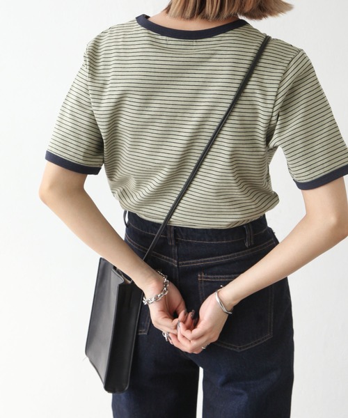 Chillfar(チルファー)の「ボーダーリンガーTシャツ(Tシャツ/カットソー・レディース・ホワイト/ネイビー/カーキ/モカ/クリーム/ホワイト系/ブラック・FREE)」の18枚目の写真