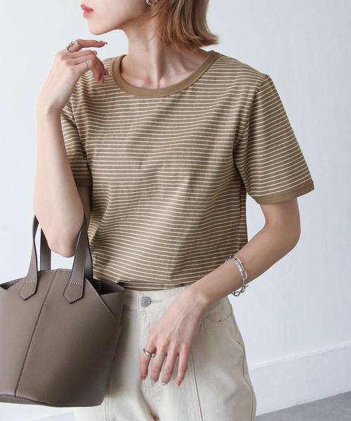 Chillfar(チルファー)の「ボーダーリンガーTシャツ(Tシャツ/カットソー・レディース・ホワイト/ネイビー/カーキ/モカ/クリーム/ホワイト系/ブラック・FREE)」の19枚目の写真