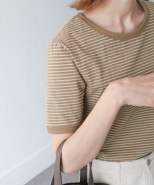 Chillfar(チルファー)の「ボーダーリンガーTシャツ(Tシャツ/カットソー・レディース・ホワイト/ネイビー/カーキ/モカ/クリーム/ホワイト系/ブラック・FREE)」の20枚目の写真