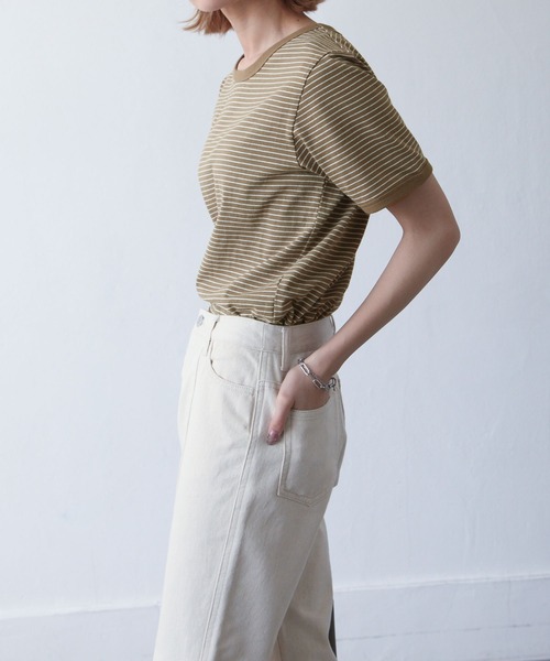 Chillfar(チルファー)の「ボーダーリンガーTシャツ(Tシャツ/カットソー・レディース・ホワイト/ネイビー/カーキ/モカ/クリーム/ホワイト系/ブラック・FREE)」の21枚目の写真