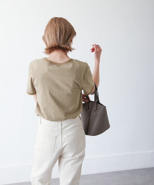 Chillfar(チルファー)の「ボーダーリンガーTシャツ(Tシャツ/カットソー・レディース・ホワイト/ネイビー/カーキ/モカ/クリーム/ホワイト系/ブラック・FREE)」の22枚目の写真