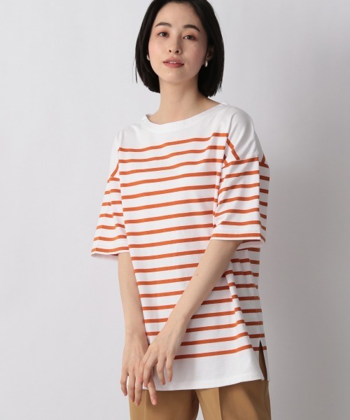 LOWRYS FARM（ローリーズファーム）の「ＵＳＡボーダーＳＳ　949103（Tシャツ/カットソー・レディース・ブラック/ネイビー/パープル/ピンク/オレンジ・FREE）」の5枚目の写真