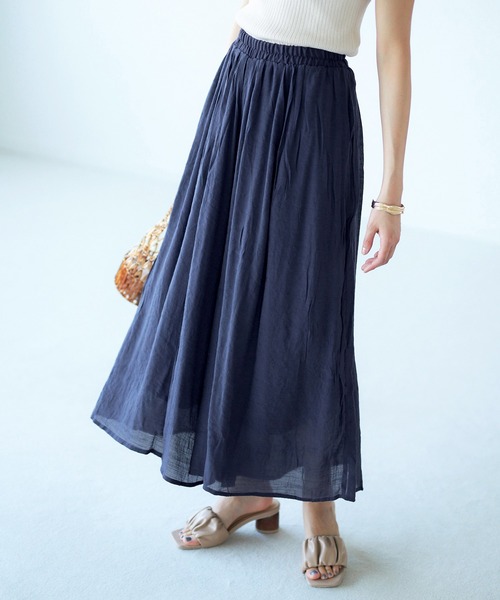 涼やかスラブ素材ワイドパンツ