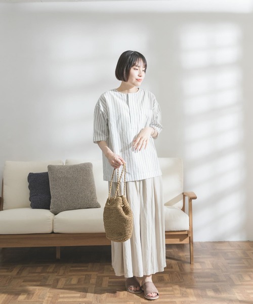 FORK&SPOON（フォークアンドスプーン）の「FORK&SPOON　リネン混ランダムタックスカート（スカート・レディース・チャコールグレー/ホワイト系その他/ブルー・ONE）」の16枚目の写真