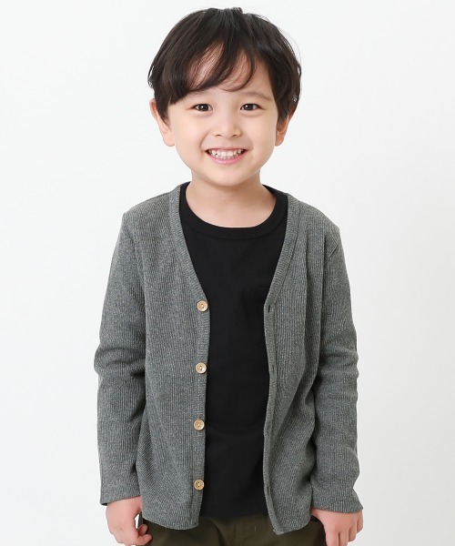 devirock(デビロック)の「無地リブVネックカーディガン(カーディガン/ボレロ・キッズ・カーキ/ブルー系その他2/ネイビー/ブルー系その他/ヘザーチャコール/チャコール/ダークグリーン/ラベンダー/スモークピンク/ワイン/パープル系その他/モカ/ブラック/ライトブラウン・80cm/90cm/100cm/110cm/120cm/130cm/140cm/150cm/160cm)」の3枚目の写真