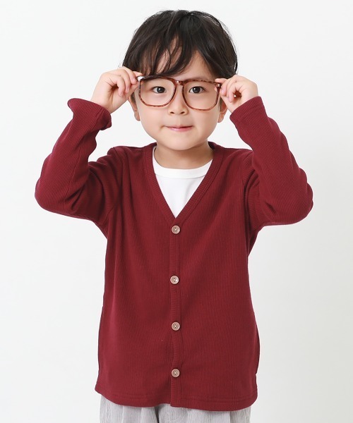 devirock(デビロック)の「無地リブVネックカーディガン(カーディガン/ボレロ・キッズ・カーキ/ブルー系その他2/ネイビー/ブルー系その他/ヘザーチャコール/チャコール/ダークグリーン/ラベンダー/スモークピンク/ワイン/パープル系その他/モカ/ブラック/ライトブラウン・80cm/90cm/100cm/110cm/120cm/130cm/140cm/150cm/160cm)」の14枚目の写真