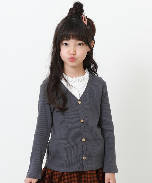 devirock(デビロック)の「無地リブVネックカーディガン(カーディガン/ボレロ・キッズ・カーキ/ブルー系その他2/ネイビー/ブルー系その他/ヘザーチャコール/チャコール/ダークグリーン/ラベンダー/スモークピンク/ワイン/パープル系その他/モカ/ブラック/ライトブラウン・80cm/90cm/100cm/110cm/120cm/130cm/140cm/150cm/160cm)」の4枚目の写真