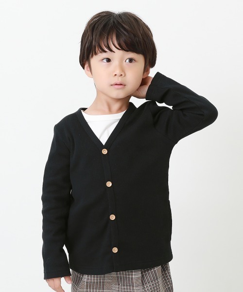 devirock(デビロック)の「無地リブVネックカーディガン(カーディガン/ボレロ・キッズ・カーキ/ブルー系その他2/ネイビー/ブルー系その他/ヘザーチャコール/チャコール/ダークグリーン/ラベンダー/スモークピンク/ワイン/パープル系その他/モカ/ブラック/ライトブラウン・80cm/90cm/100cm/110cm/120cm/130cm/140cm/150cm/160cm)」の2枚目の写真