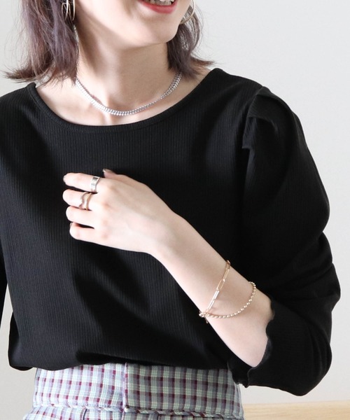 Cheek（チーク）の「パワショル２ＷａｙリブＴＯＰＳ（Tシャツ/カットソー・レディース・ブラック/ベージュ/ブラウン・FREE）」の11枚目の写真