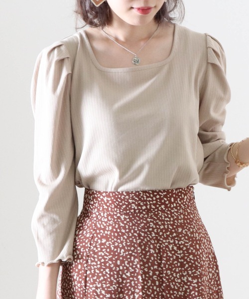 Cheek（チーク）の「パワショル２ＷａｙリブＴＯＰＳ（Tシャツ/カットソー・レディース・ブラック/ベージュ/ブラウン・FREE）」の15枚目の写真