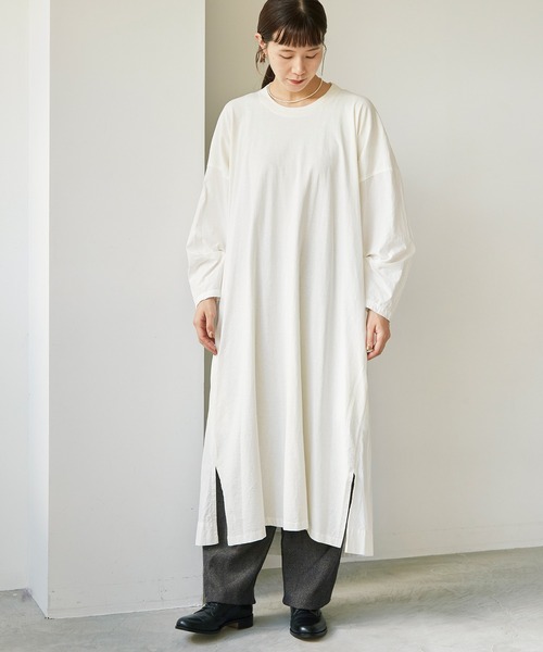 note et silence （ノートエシロンス）の「*◇60/-タイプライター伊吹染め　カットソードッキングワンピース（ワンピース・レディース・ホワイト・FREE）」の4枚目の写真