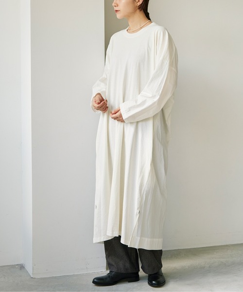 note et silence （ノートエシロンス）の「*◇60/-タイプライター伊吹染め　カットソードッキングワンピース（ワンピース・レディース・ホワイト・FREE）」の5枚目の写真