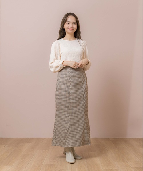 flower(フラワー)の「チェックマーメイドスカート(スカート・レディース・ブラウン/ベージュ・FREE)」の7枚目の写真