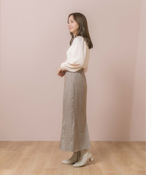 flower(フラワー)の「チェックマーメイドスカート(スカート・レディース・ブラウン/ベージュ・FREE)」の10枚目の写真