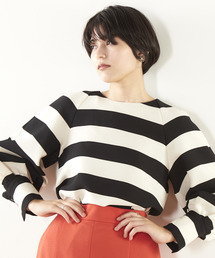 Tiara | ボーダープリントボリュームスリーブトップス(シャツ/ブラウス)