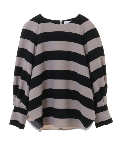 Tiara(ティアラ)の「ボーダープリントボリュームスリーブトップス(シャツ/ブラウス・レディース・アイボリー/モカ・FREE)」の1枚目の写真