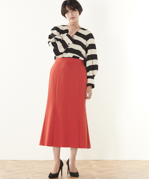 Tiara(ティアラ)の「ボーダープリントボリュームスリーブトップス(シャツ/ブラウス・レディース・アイボリー/モカ・FREE)」の3枚目の写真