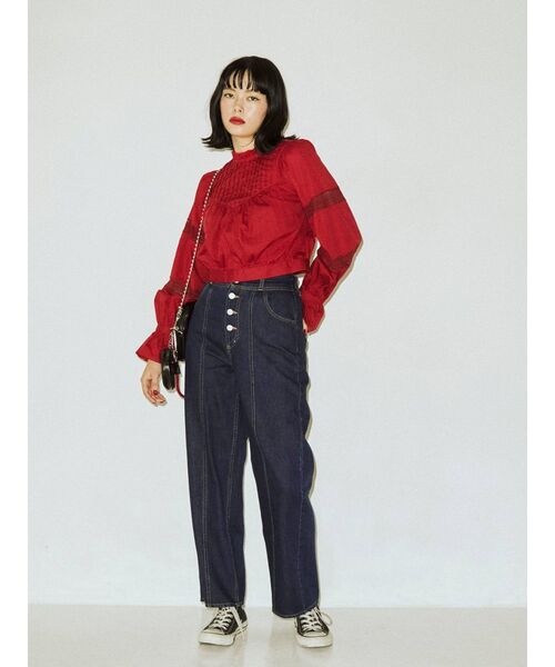 jouetie（ジュエティ）の「ハイウエストボタンフライパンツ（デニムパンツ・レディース・ブラック/ブルー/ボルドー・MEDIUM）」の5枚目の写真