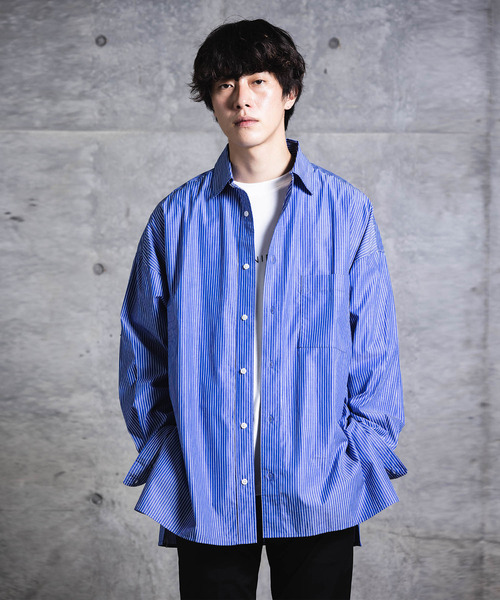 NIDO（ニド）の「ストライプビッグシャツ（シャツ/ブラウス・メンズ・ホワイト/ネイビー系・M/L）」の2枚目の写真