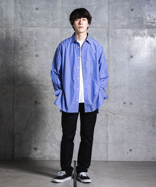 NIDO（ニド）の「ストライプビッグシャツ（シャツ/ブラウス・メンズ・ホワイト/ネイビー系・M/L）」の17枚目の写真