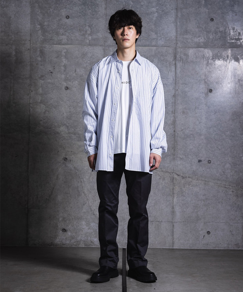 NIDO（ニド）の「ストライプビッグシャツ（シャツ/ブラウス・メンズ・ホワイト/ネイビー系・M/L）」の3枚目の写真