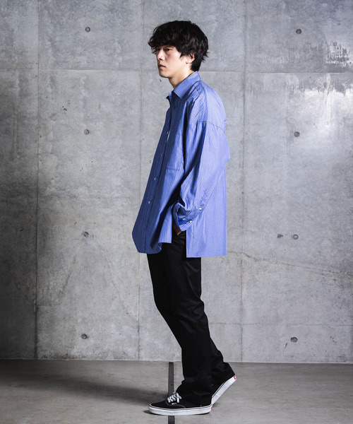 NIDO（ニド）の「ストライプビッグシャツ（シャツ/ブラウス・メンズ・ホワイト/ネイビー系・M/L）」の5枚目の写真