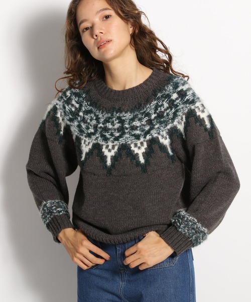 niko and...(ニコアンド)の「求心風柄ニットプルオーバー(ニット/セーター・レディース・ブラウン/オフホワイト/ラベンダー/チャコール・MEDIUM/LARGE)」の3枚目の写真