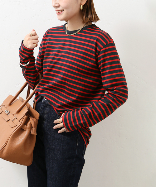 JOURNAL STANDARD(ジャーナルスタンダード)の「クラシックボーダーロングTシャツ◆(Tシャツ/カットソー・レディース・レッド/ベージュ/グリーン/ブラック・FREE)」の4枚目の写真