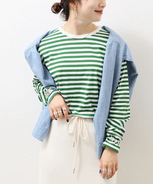 JOURNAL STANDARD(ジャーナルスタンダード)の「クラシックボーダーロングTシャツ◆(Tシャツ/カットソー・レディース・レッド/ベージュ/グリーン/ブラック・FREE)」の3枚目の写真