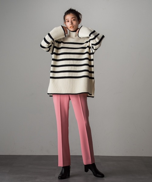 Droite lautreamont（ドロワットロートレアモン）の「片あぜボーダーニットプルオーバー≪洗える≫（ニット/セーター・レディース・アイボリー/ブラック系その他/グリーン系その他・M）」の6枚目の写真