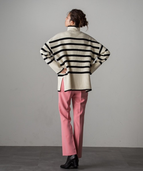 Droite lautreamont（ドロワットロートレアモン）の「片あぜボーダーニットプルオーバー≪洗える≫（ニット/セーター・レディース・アイボリー/ブラック系その他/グリーン系その他・M）」の7枚目の写真