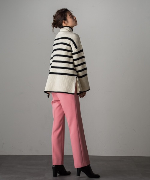 Droite lautreamont（ドロワットロートレアモン）の「片あぜボーダーニットプルオーバー≪洗える≫（ニット/セーター・レディース・アイボリー/ブラック系その他/グリーン系その他・M）」の8枚目の写真